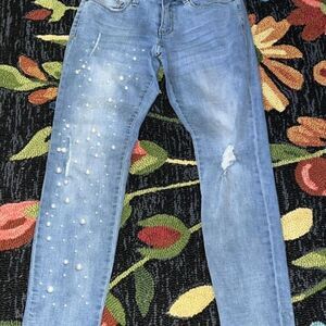 Nanette Lepore Caitlyn Girlfriend Pearl Embellished Denim Jeans Size 2
